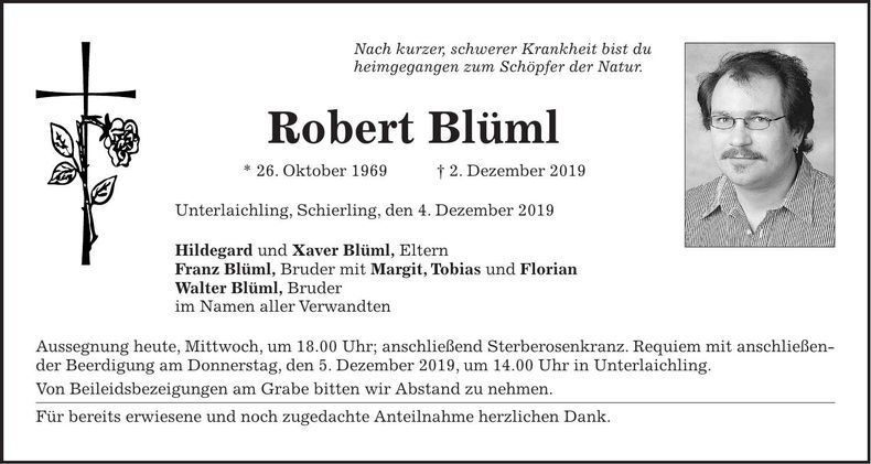 Traueranzeige Robert Blüml