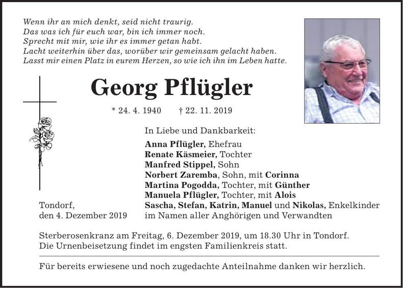 Traueranzeige Georg Pflügler