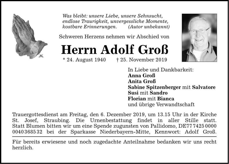 Traueranzeige Adolf Groß