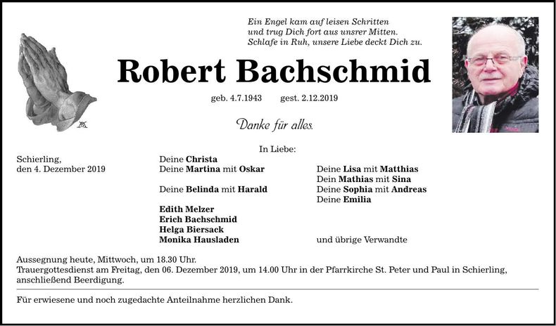 Traueranzeige Robert Bachschmid