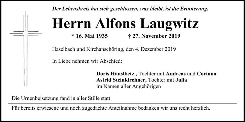 Traueranzeige Alfons Laugwitz