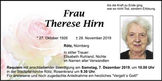 Traueranzeige Therese Hirn