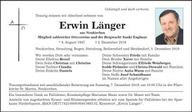 Traueranzeige Länger Erwin