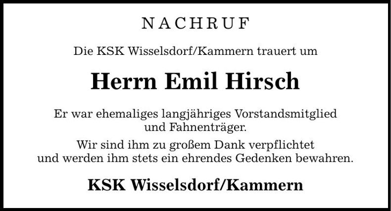 Traueranzeige Emil Hirsch