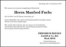 Traueranzeige Manfred Fuchs