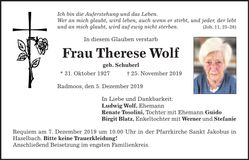 Traueranzeige Therese Wolf