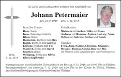 Traueranzeige Johann Petermaier