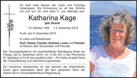 Traueranzeige Katharina Kage