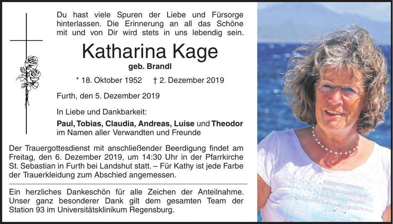 Traueranzeige Katharina Kage