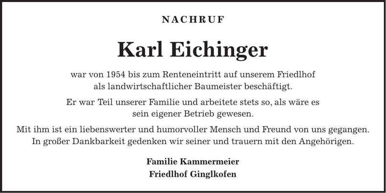 Traueranzeige Karl Eichinger