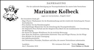 Traueranzeige Marianne Kolbeck