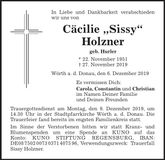 Traueranzeige Cäcilie Holzner