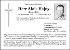 Traueranzeige Alois Hajny
