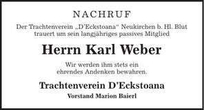 Traueranzeige Karl Weber