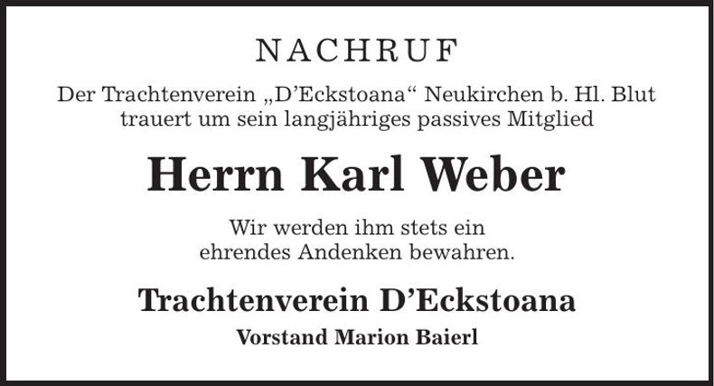 Traueranzeige Karl Weber