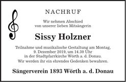 Traueranzeige Sissy Holzner
