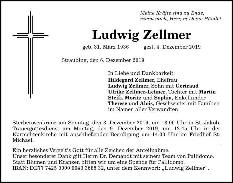 Traueranzeige Ludwig Zellmer