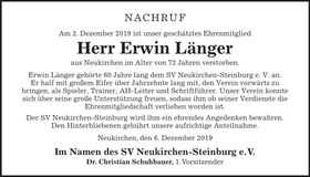 Traueranzeige Erwin Länger