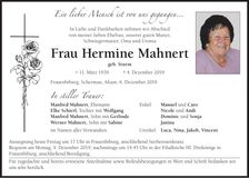 Traueranzeige Hermine Mahnert