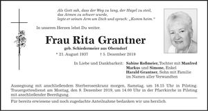 Traueranzeige Rita Grantner