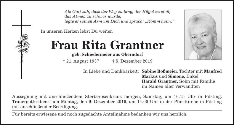 Traueranzeige Rita Grantner