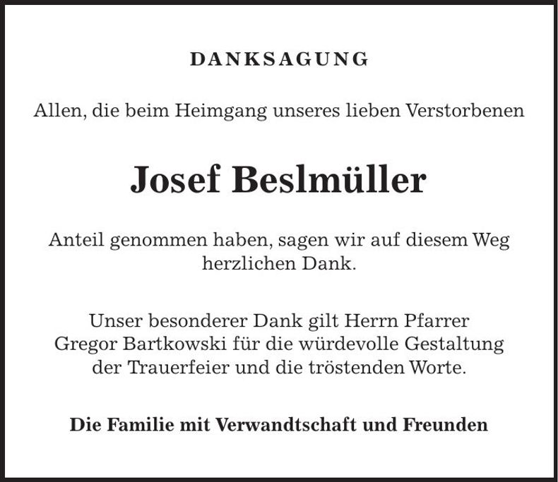 Traueranzeige Josef Beslmüller