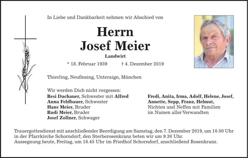 Traueranzeige Josef Meier