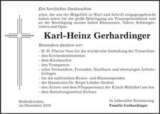 Traueranzeige Karl-Heinz Gerhardinger