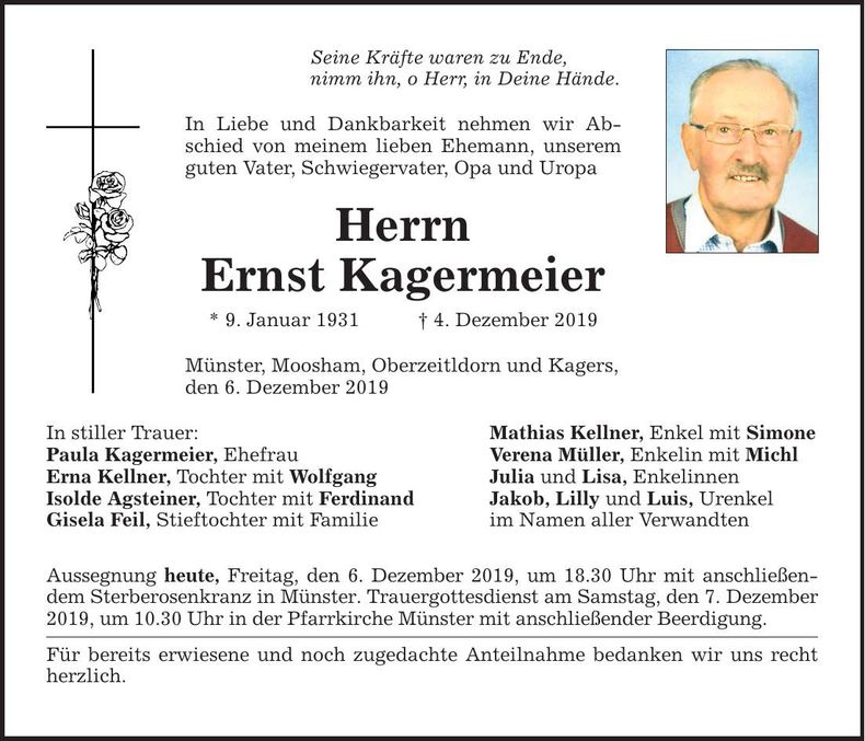 Traueranzeige Ernst Kagermeier