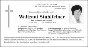 Traueranzeige Waltraut Stuhlfelner