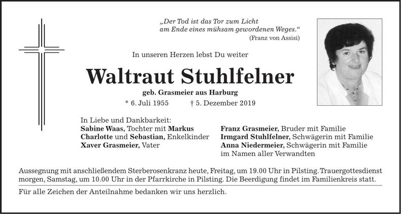 Traueranzeige Waltraut Stuhlfelner