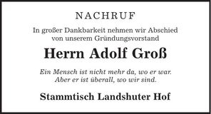 Traueranzeige Adolf Groß