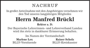 Traueranzeige Manfred Brückl