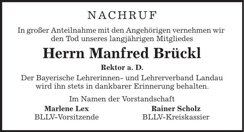 Traueranzeige Manfred Brückl