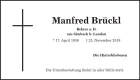 Traueranzeige Manfred Brückl