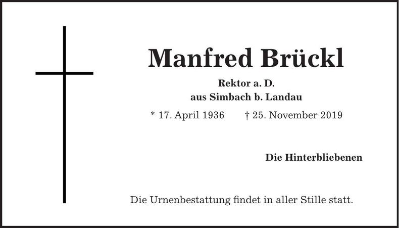 Traueranzeige Manfred Brückl