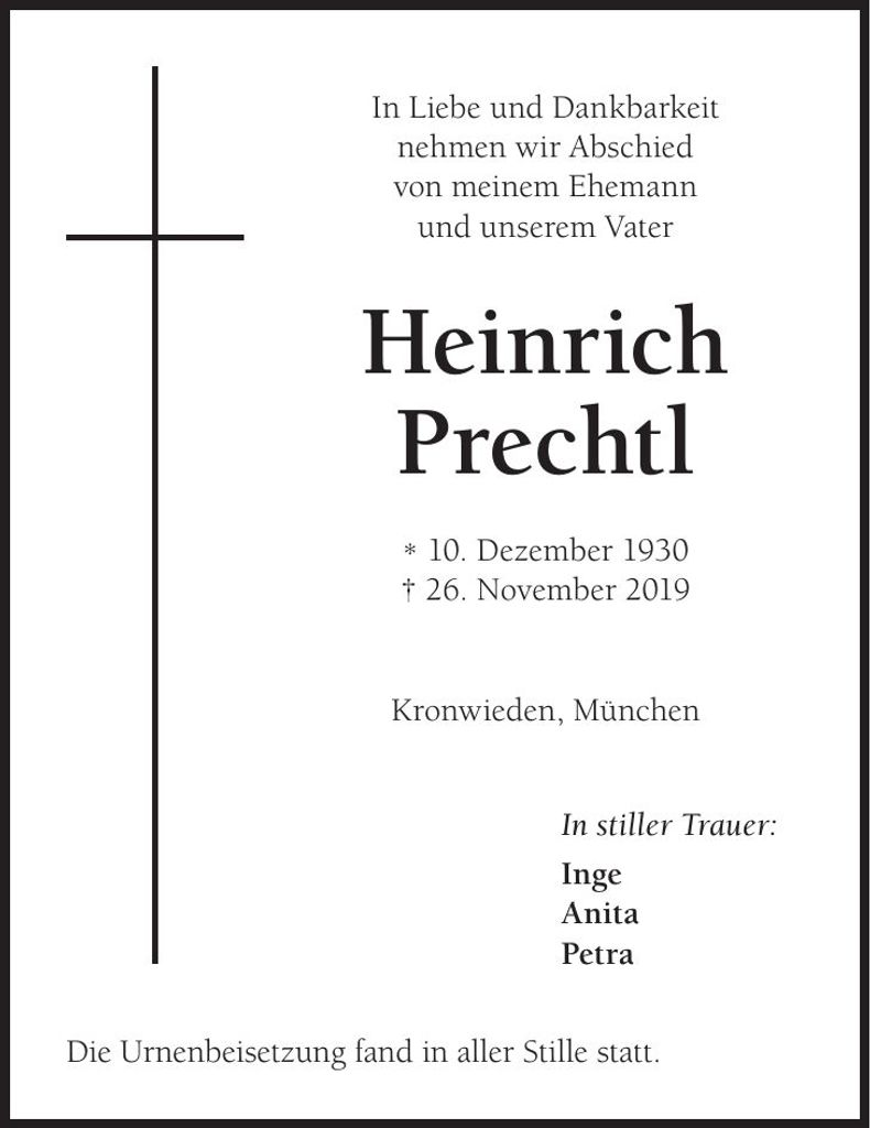 Traueranzeige Heinrich Prechtl