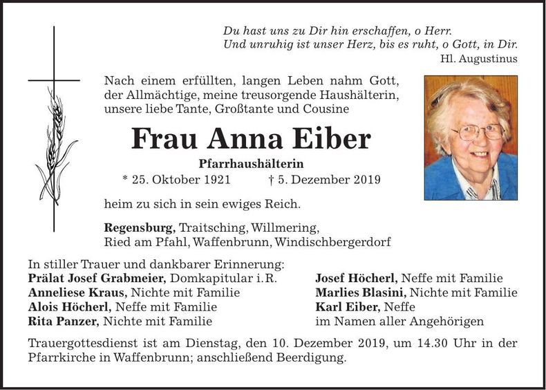 Traueranzeige Anna Eiber