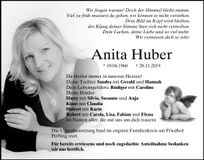 Traueranzeige Anita Huber