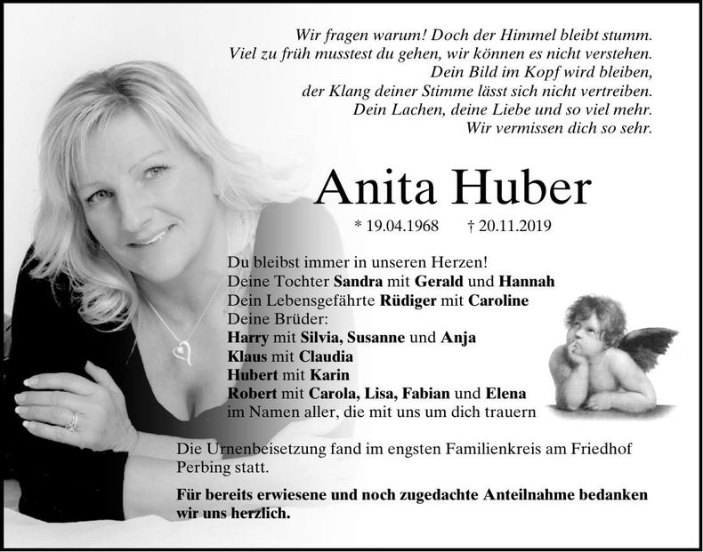 Traueranzeige Anita Huber
