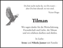 Traueranzeige Tilmann Janner