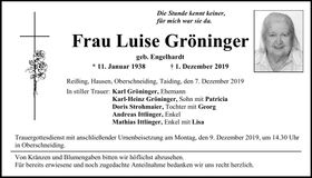 Traueranzeige Luise Gröninger
