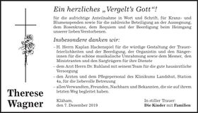 Traueranzeige Therese Wagner