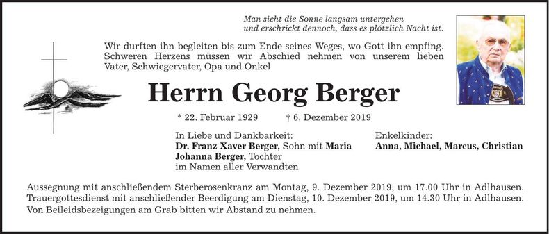 Traueranzeige Georg Berger