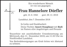 Traueranzeige Hannelore Dörfler