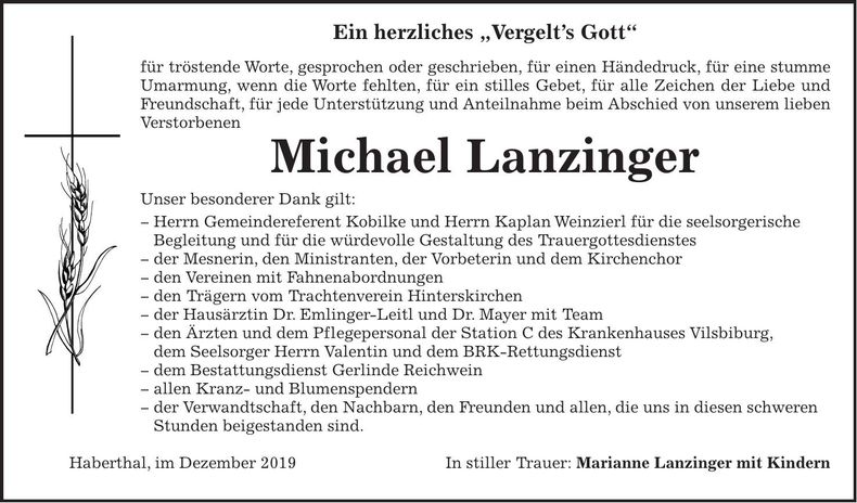Traueranzeige Michael Lanzinger