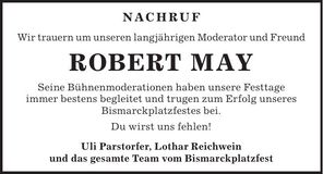 Traueranzeige Robert May