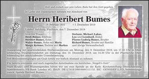 Traueranzeige Heribert Bumes