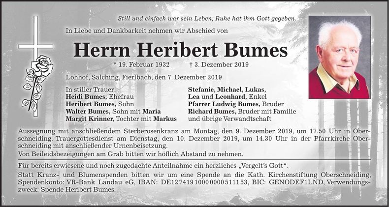 Traueranzeige Heribert Bumes