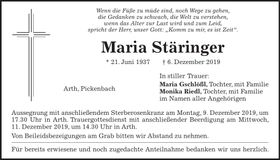 Traueranzeige Maria Stäringer